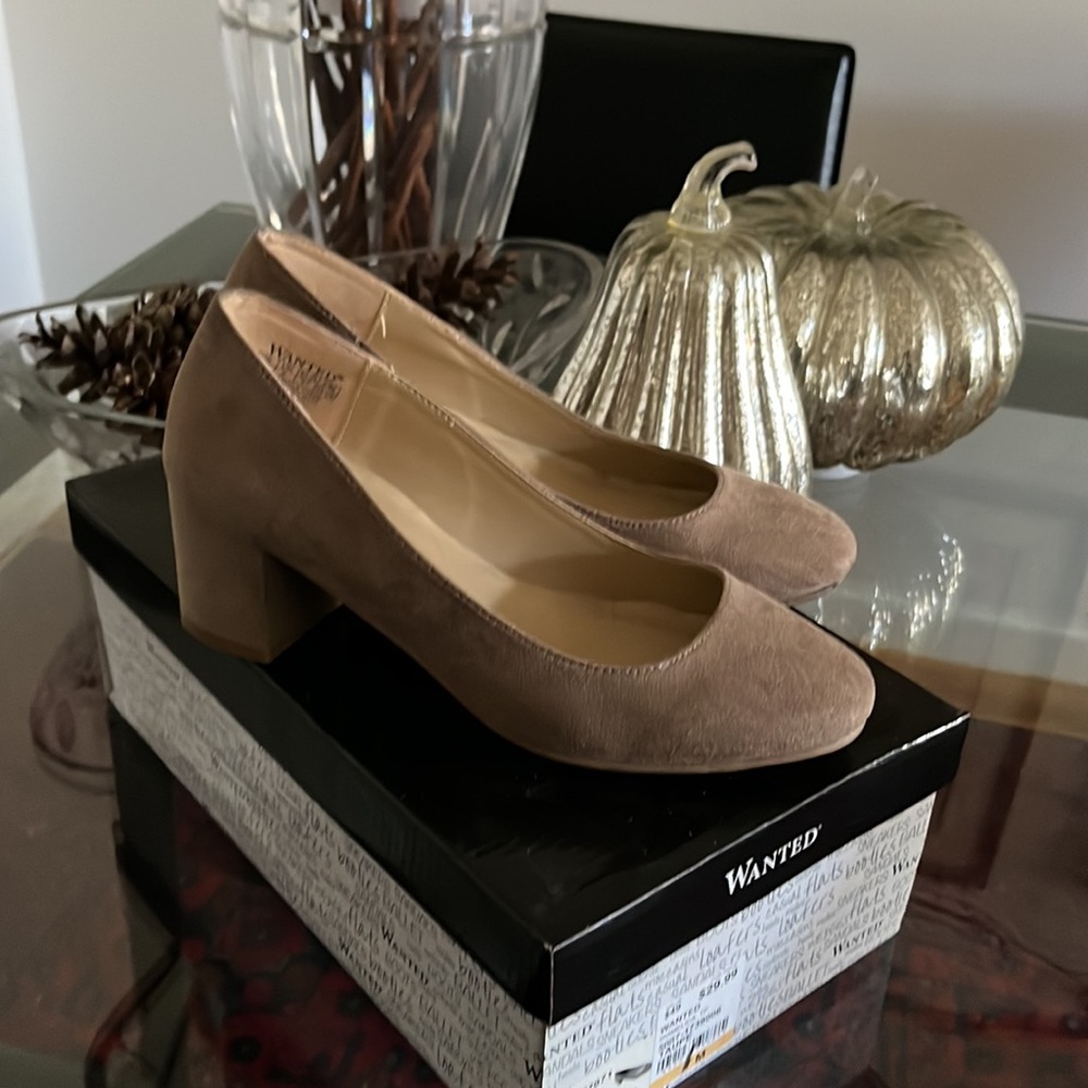 Wanted Amelia Taupe Suede Block Heel Pumps Size 7